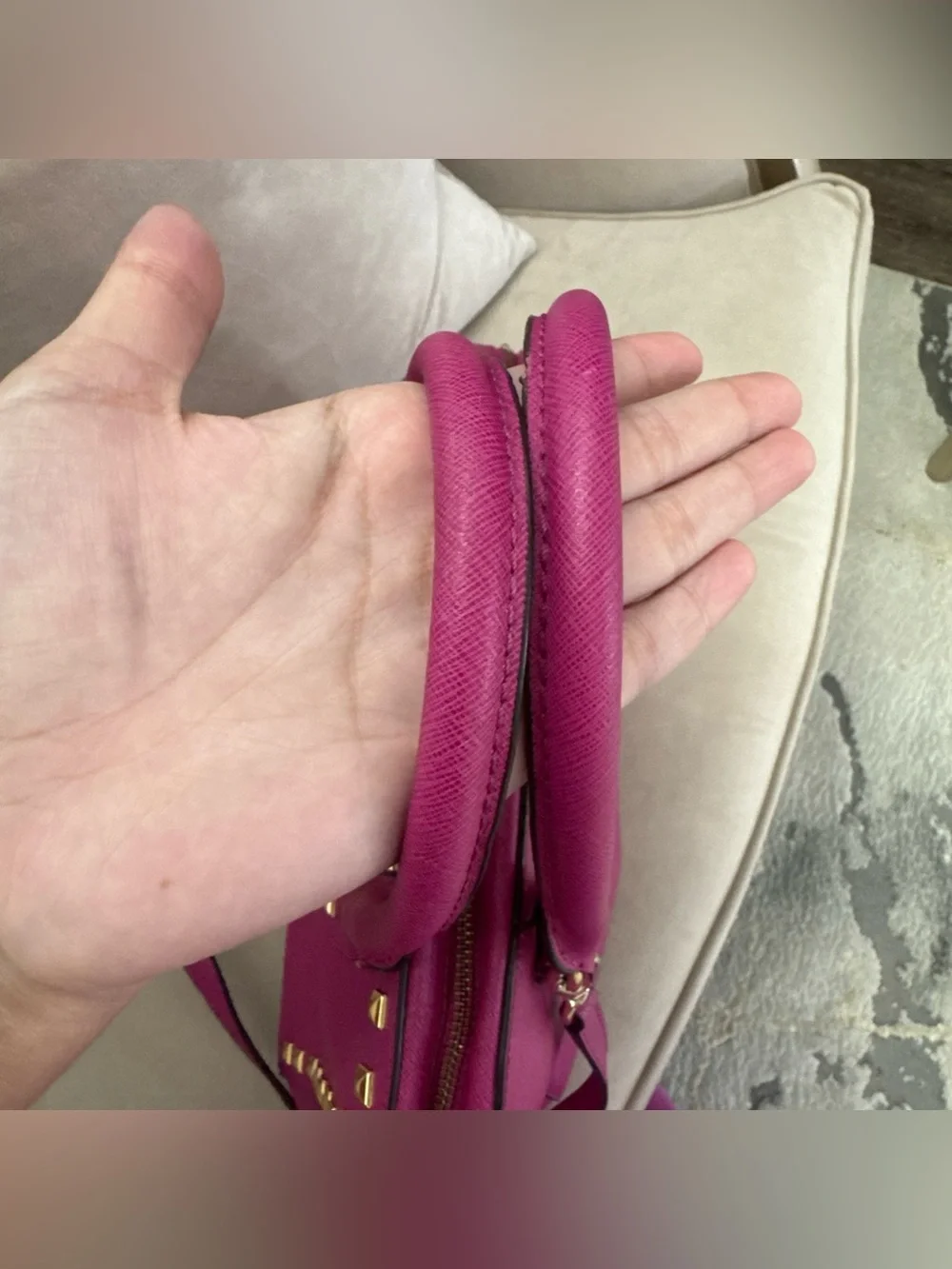 Michael Kors Selma Studded Hot Pink Leather Medium Satchel Crossbody Bag